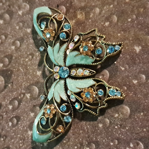Jewelry - Enameled Rhinestone Butterfly Pin